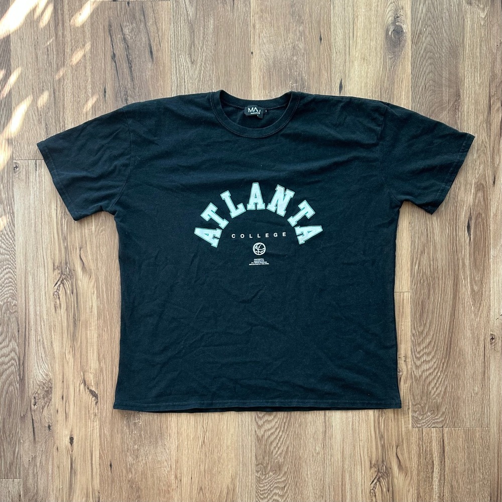 BoohooMAN Atlanta College Graphic T-Shirt Mens Large Black Short Sleeve Boxy Fit